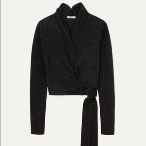 BNWT Ganni Metallic Stretch-Knit Cropped Wrap Top